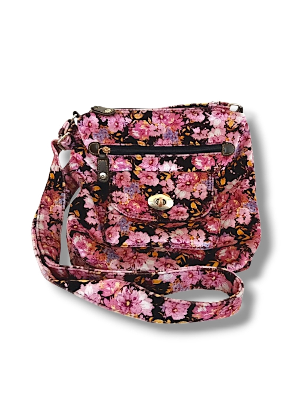 Pink Velvet Crossbody Bag Flower Garden Colorful Floral Soft Fun Girly Femme